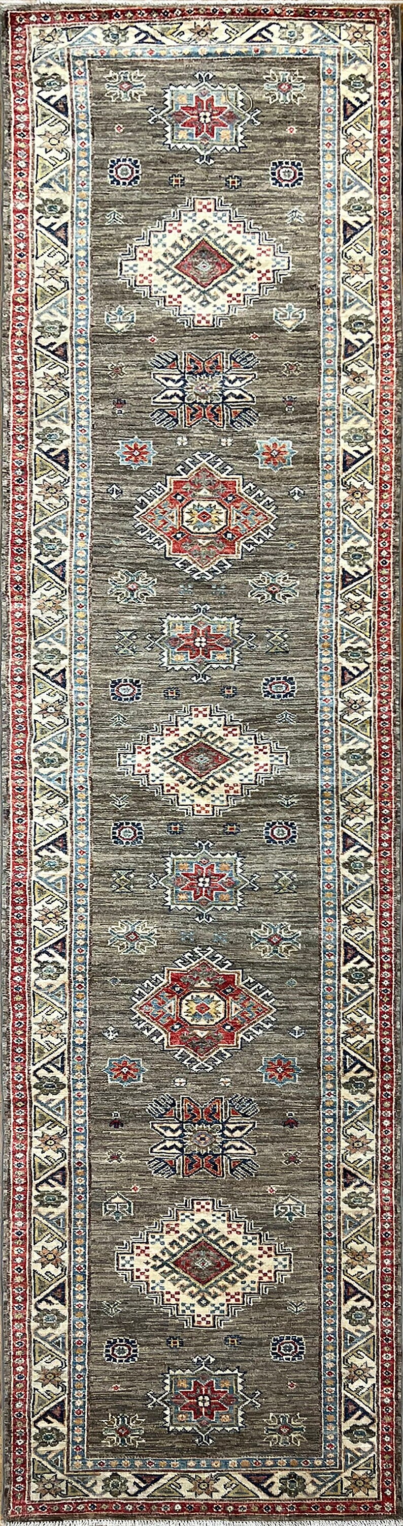 Kazakh Runner Carpet | 12'5" x 2'11" | Home Decor | Wool Rug