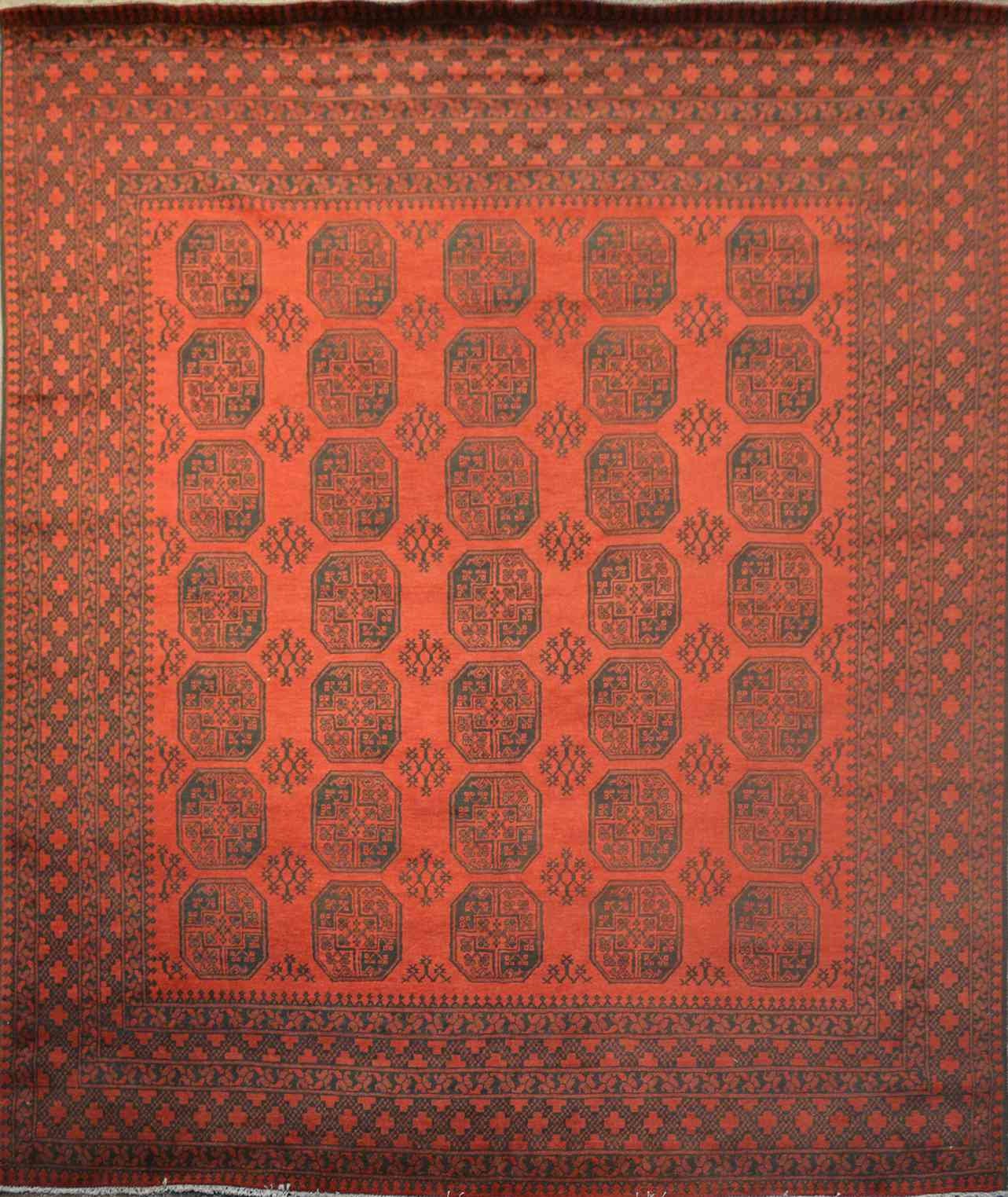 Bokhara Elephant's Foot Turkoman Carpet | 12'7" x 10' | Home Decor | Hand-knotted Wool Area Rug